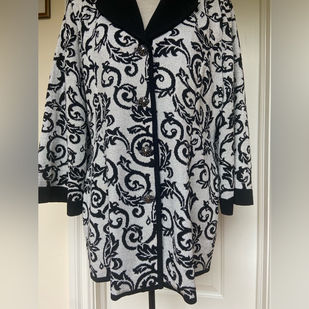Liorah Exclusive Knits Silver Metallic Cardigan Jacket Wool Blend Size 14